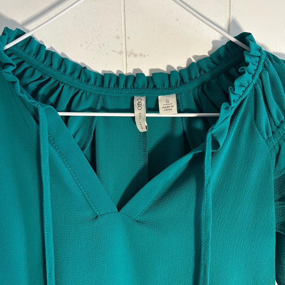 Zara Teal Ruffled Blouse - Picture 4 of 10